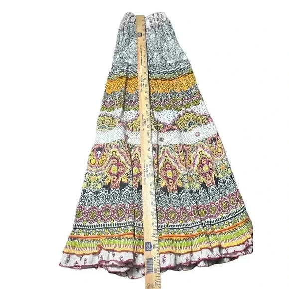 FORBIDDEN LOS ANGELES Maxi Skirt M Tiered Long Beaded Orange Pink Embellished - Picture 10 of 12